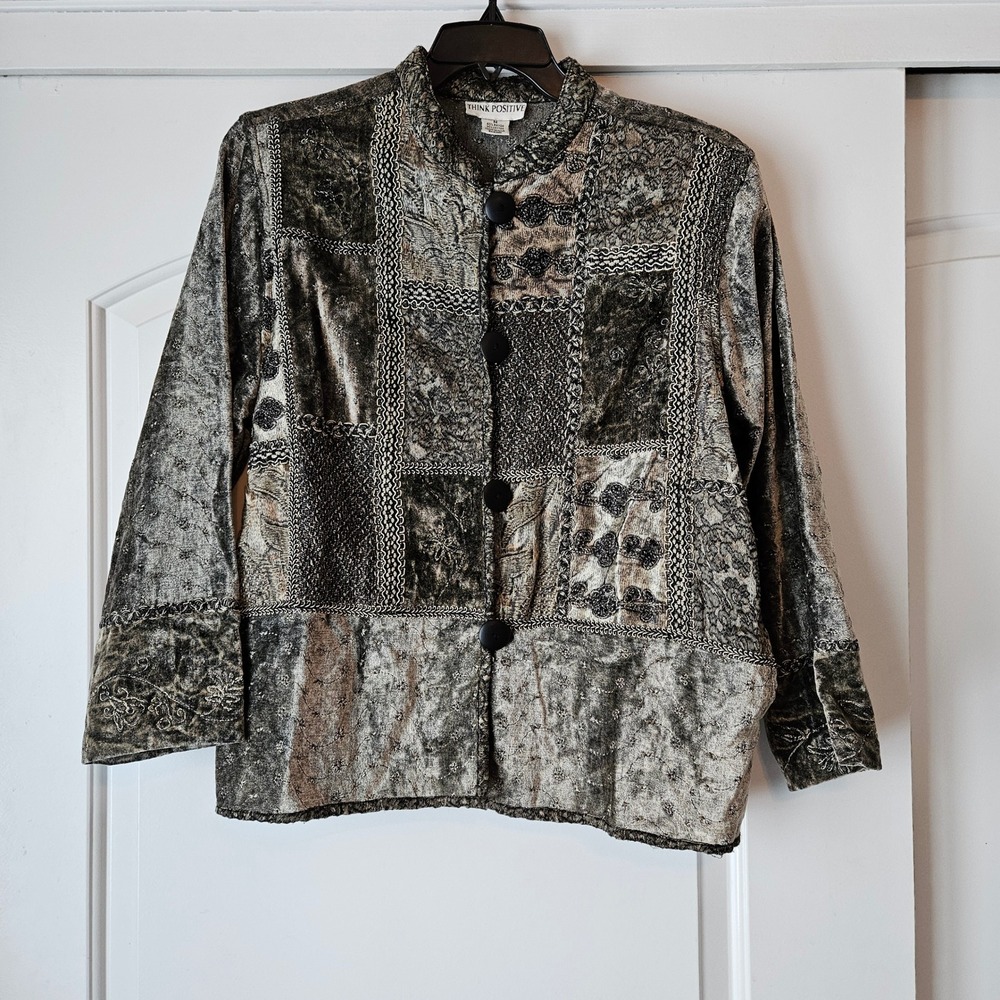 Think Positive Blazer Button Up Regal Patchwork Dark‎ Romantic Whimsigoth Asian